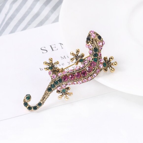NWT Lizard Brooch Lizard Pin Reptile Brooch Reptile Pin Lizard Rhinestone Brooch - Picture 4 of 6